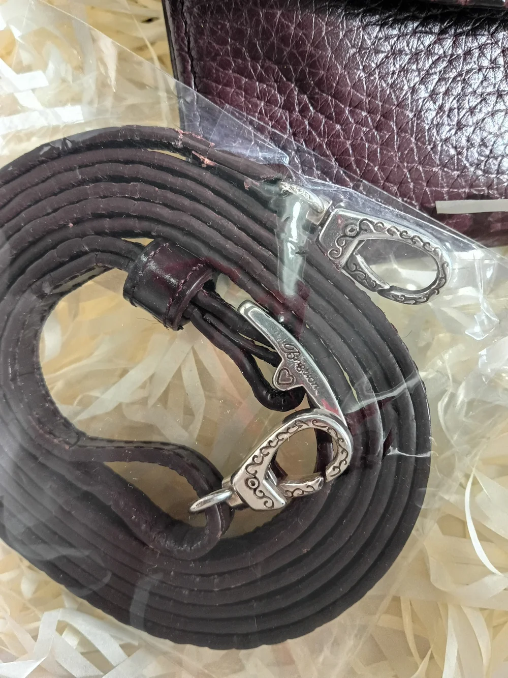 Brighton Nwot Croc-Embossed Burgundy Leather Wallet/Crossbody with Heart Detail